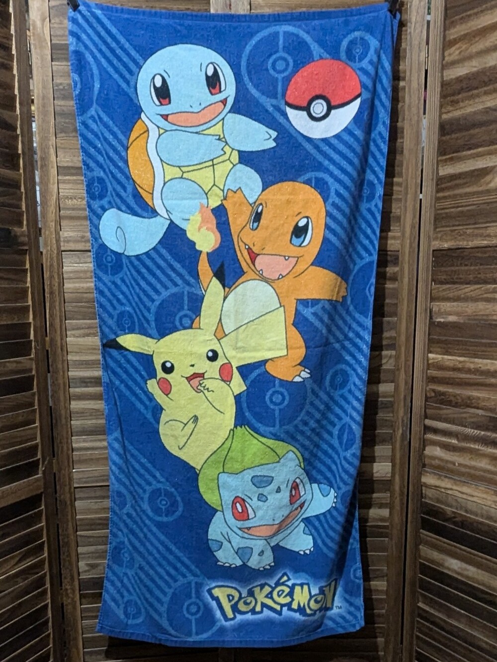 Official Pokémon Blue Beach Towel Gen 1 Starters & Pikachu